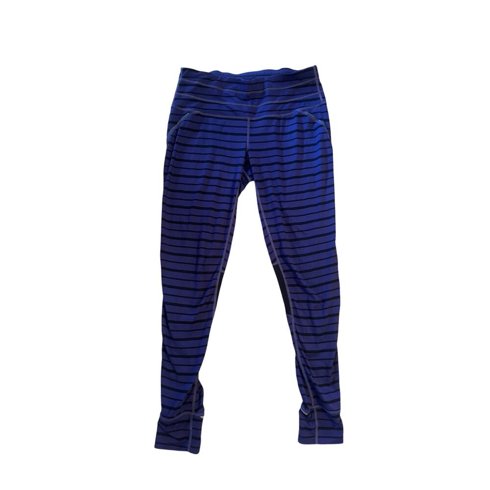 Women S Athleta Purple Black Stripe Crop Leggings Pants Yoga Jogger Run Gym